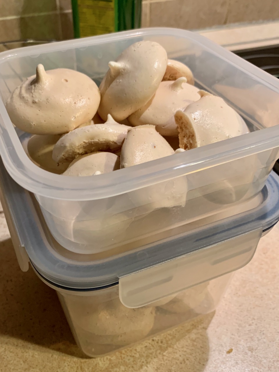 Vegan meringues in a tupperware