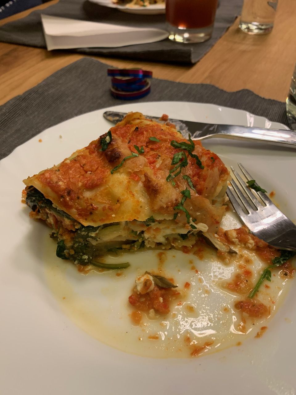 A slice of the baked lasagna