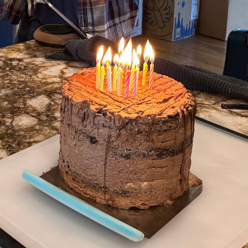 Lit birthday cake