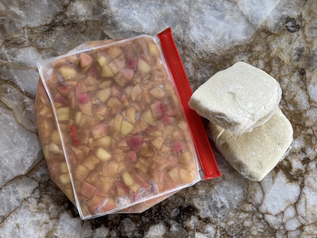 The makings of a pie in the freezer